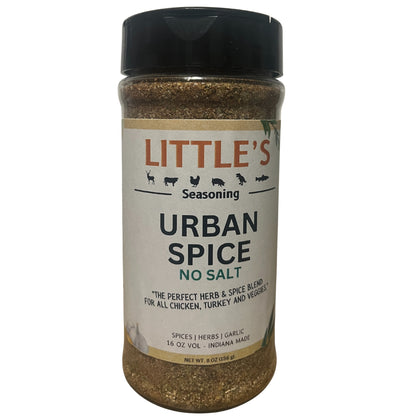 Jar of Little's Urban Spice seasoning on a white background