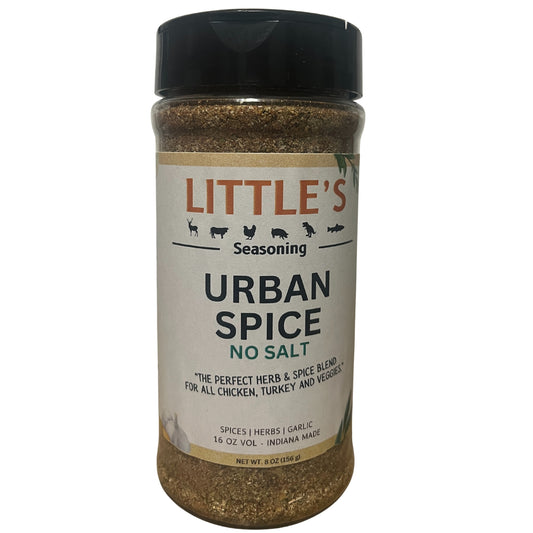 Jar of Little's Urban Spice seasoning on a white background