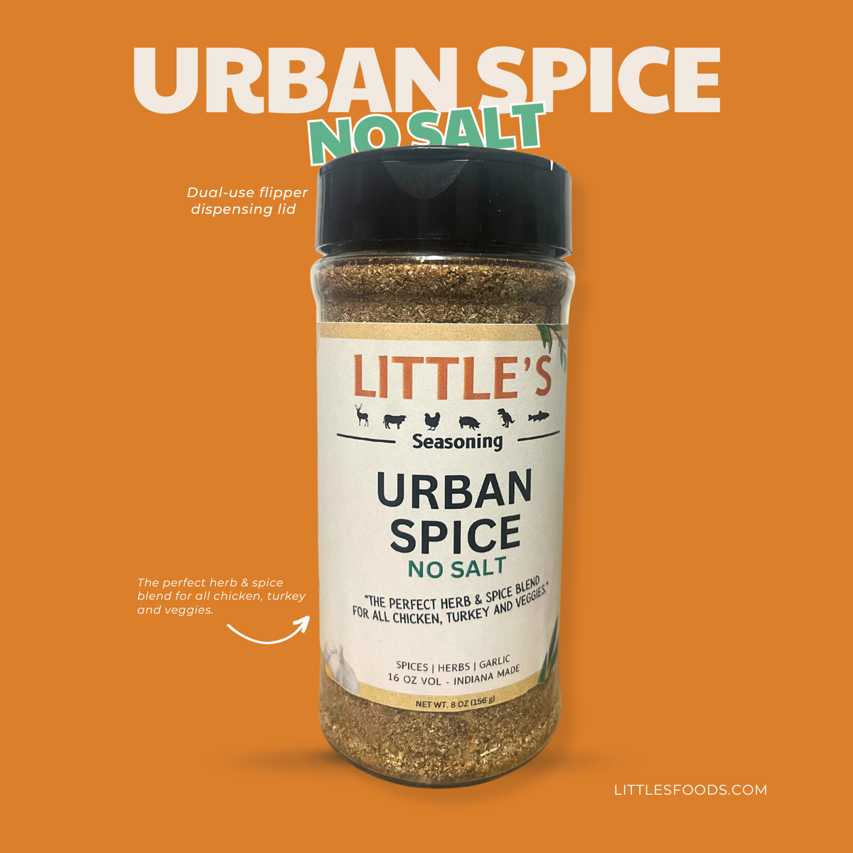 Little's Urban Spice NO SALT Seasoning, 8 OZ Big Bottle
