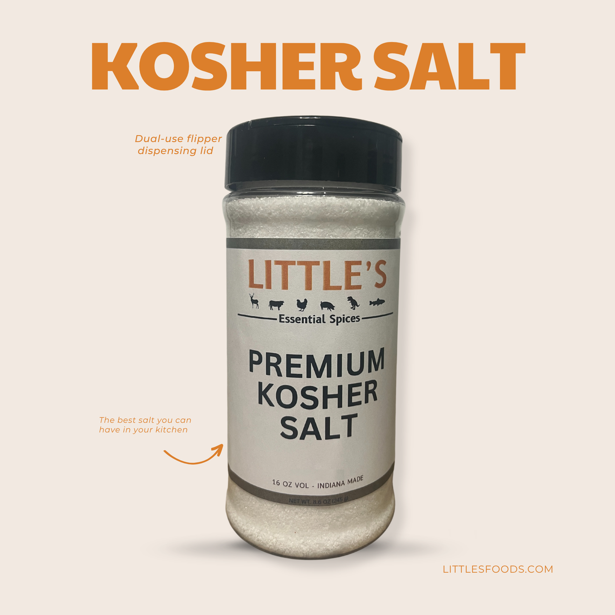 Little's Premium Kosher Salt, 8.6 OZ Big Bottle