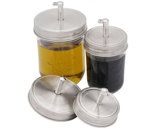 Oil Cruet Pour Spout Stainless Steel Lids for Mason Jars 2 Pack